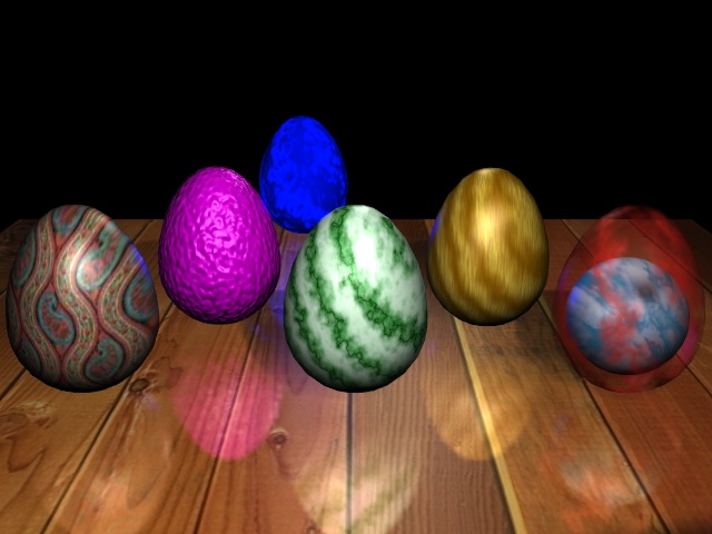 Easter eggs on a reflective table.