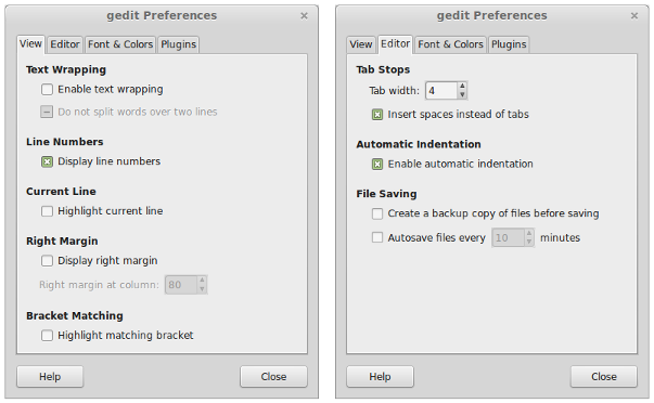 Gedit Preferences Settings Dialog