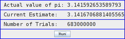 screenshot showing estimate for pi