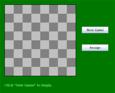 NullLayoutDemo with checkerboard, two buttons, and a message