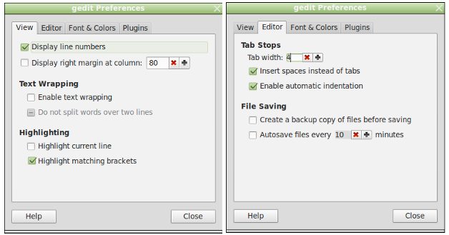 Gedit Preferences Settings Dialog