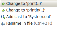 change to println(), and other options
