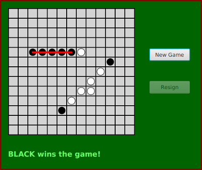 gomoku game showing a winning position